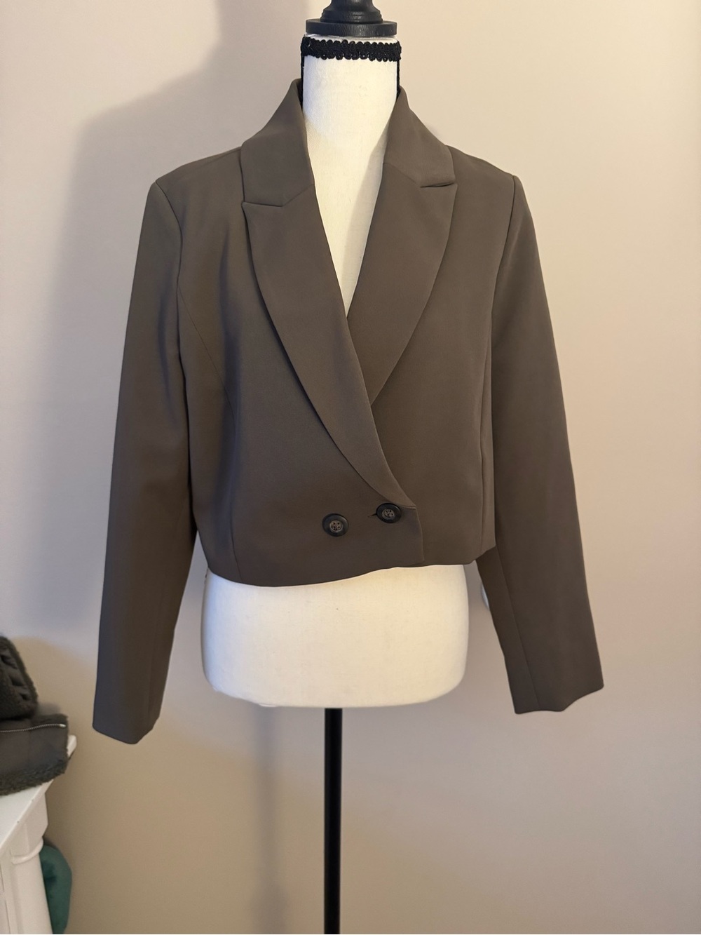 Old Navy Cropped Taupe Double-Button Blazer